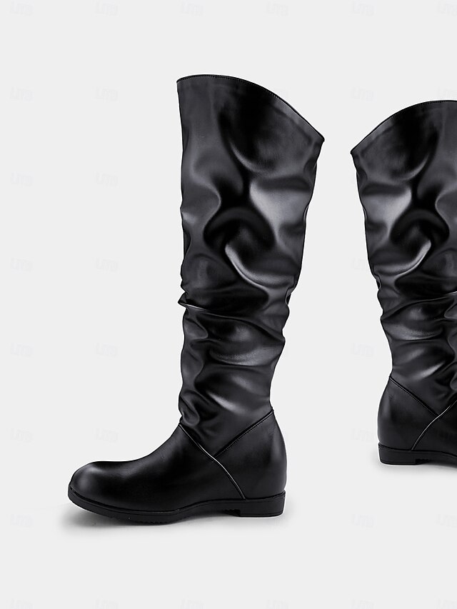  bottes hautes en similicuir noir pour femmes – bottes plates élégantes et confortables pour un usage quotidien et des sorties décontractées