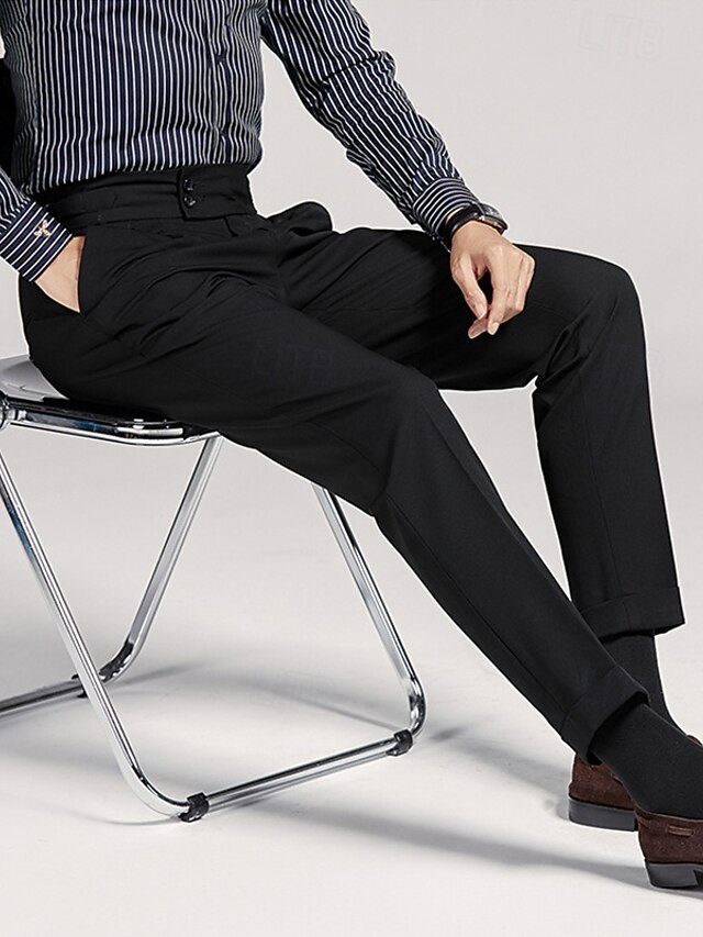 Men's Graduation Dress Pants Trousers Chinos Buttons Pocket Solid Color ...