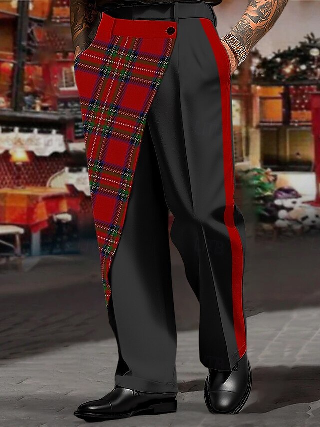 Men's Christmas Pants Dress Pants Trousers Pocket Layered Straight Leg