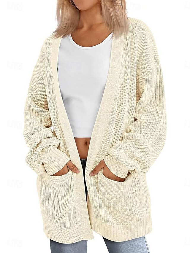 Women's Sweater Cardigan Elegant Fashion Streetwear Pure Color Open Front Pocket Knitted Long Sleeve Regular Tops Knit Outdoor Daily Weekend Pink Brown Fall Winter4