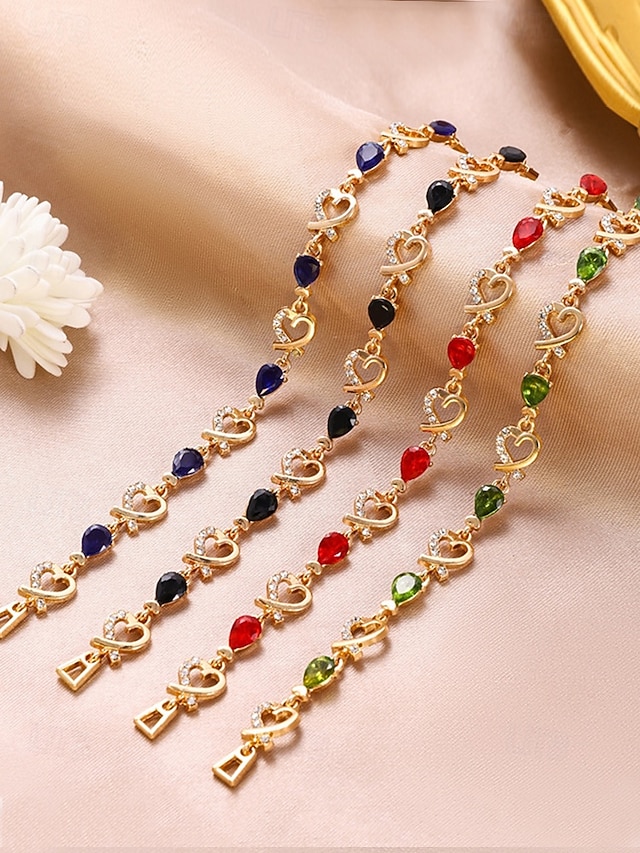  kvinders guldarmbånd med røde dråbekrystaller og hjerteformede accenter, elegant romantisk design til valentinsdagsgave, bryllupper og særlige lejligheder