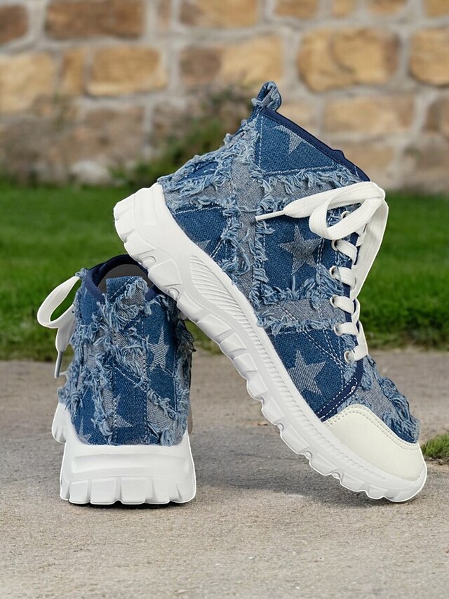 Women's Casual Blue Distressed Denim High-Tops Sneakers - Perfect for Everyday Wear 9