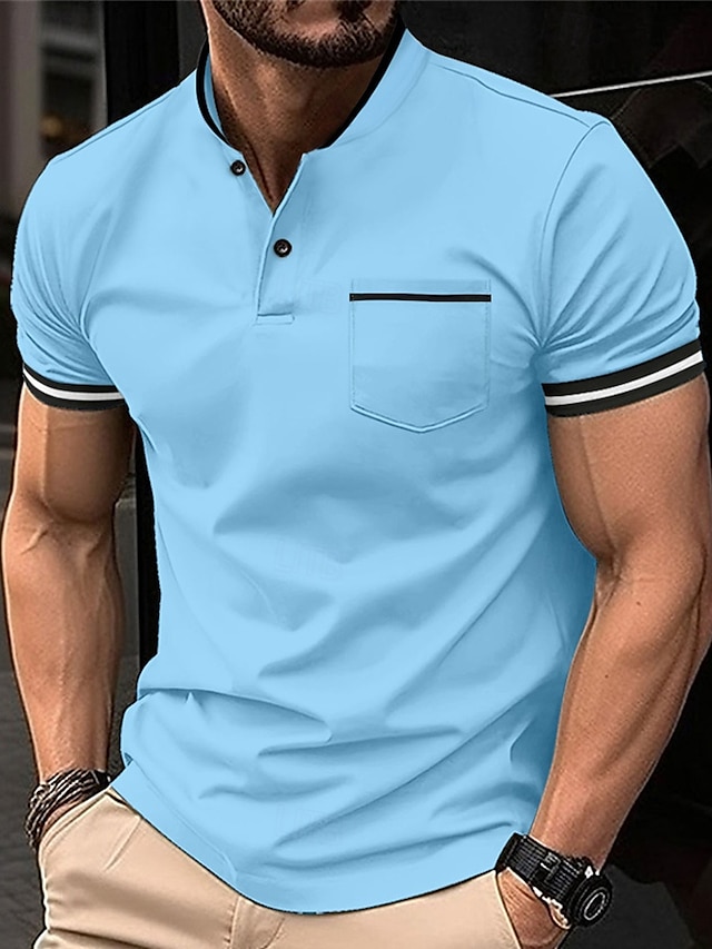  Herren Golfhemd Golf Poloshirts Arbeit Casual Ständer Kurzarm Basic Modern Farbblock Patchwork Knopf Frühling Sommer Regular Fit Wein Schwarz Weiß Himmelblau Khaki Grau Golfhemd
