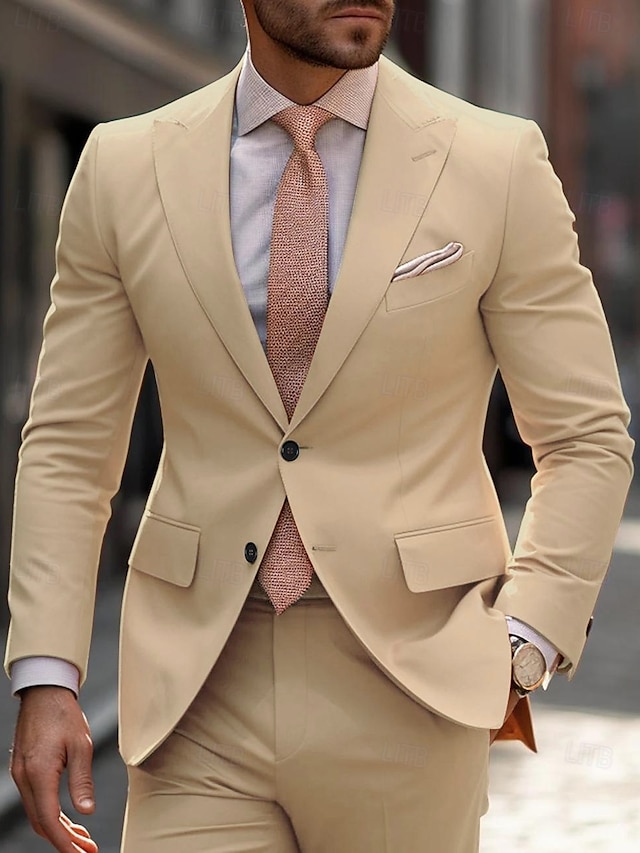  Completi da matrimonio per uomini in arancione e khaki moda business a tinta unita taglio su misura 2 pezzi a due bottoni monopetto