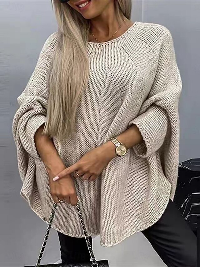 Women's Sweater Casual Soft Pure Color Chunky Crew Neck Knitted Long Sleeve Regular Tops Knit Outdoor Daily Weekend White Pink Fall Winter4