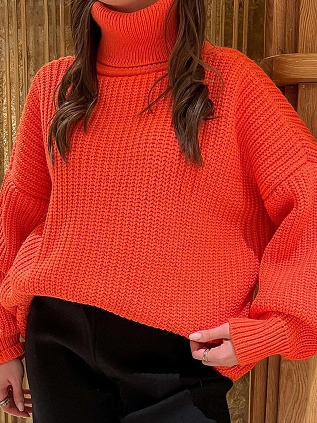 Women's Sweater Casual Soft Pure Color Ribbed Turtleneck Knitted Long Sleeve Regular Tops Knit Outdoor Daily Weekend Red Green Fall Winter3
