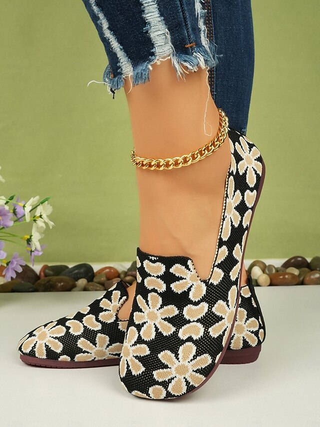 Women's Breathable Black Floral Slip-On Barefoot Flats with Soft Sole - Perfect for Everyday Wear 12