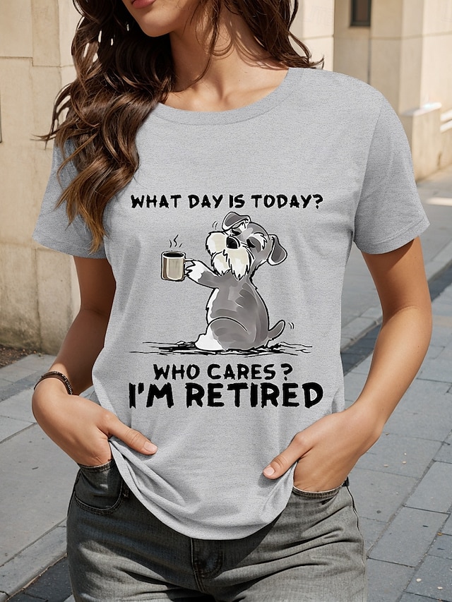  Pentru femei Tricou Câțel Scrisă Casual Manșon scurt Rotund Topuri obișnuite Zilnic Imprimeu Gri Vară