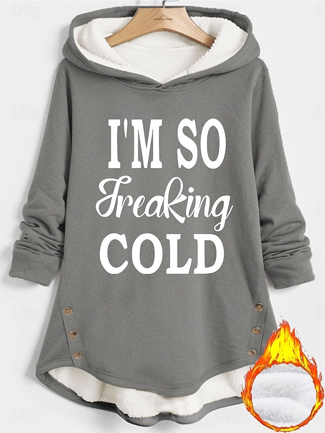  felpa con cappuccio da donna, pullover, caldo, soffice, confortevole, foderato in pile sherpa, con lettere, casual, sportiva, con cappuccio, stampa, manica lunga, nero, rosa scuro, rosso, blu,