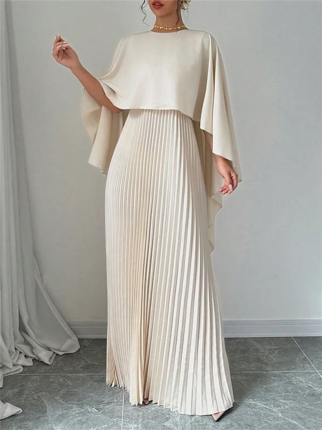  Mujer Vestido maxi Vestido informal Vestido de una línea Elegante Básico Casual Vacaciones Diario Ajuste regular Plano Manga Larga Cuello Barco Negro Rojo Beige Verano Primavera