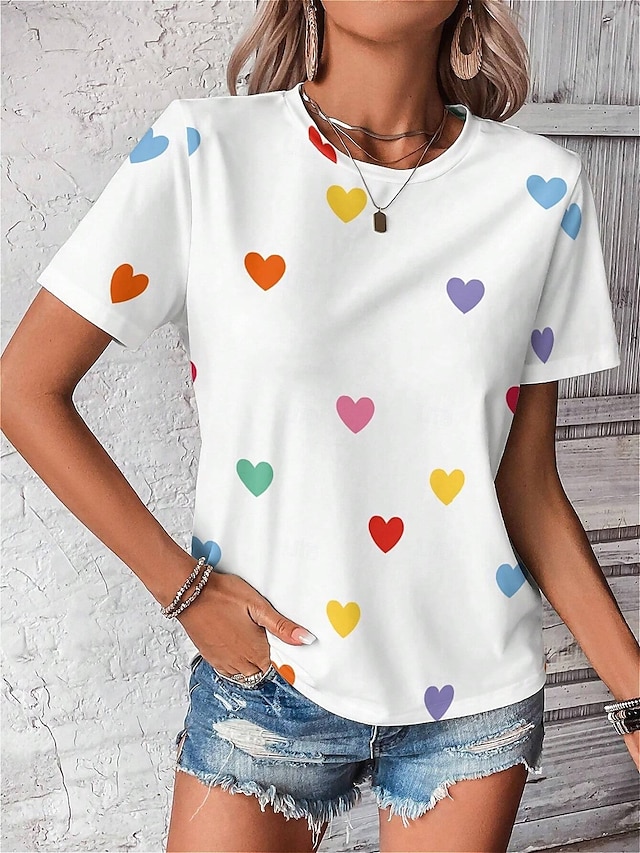  Tricou pentru femei inimă drăguț topuri regular mânecă scurtă guler rotund imprimeu regular fit zilnic negru alb vară