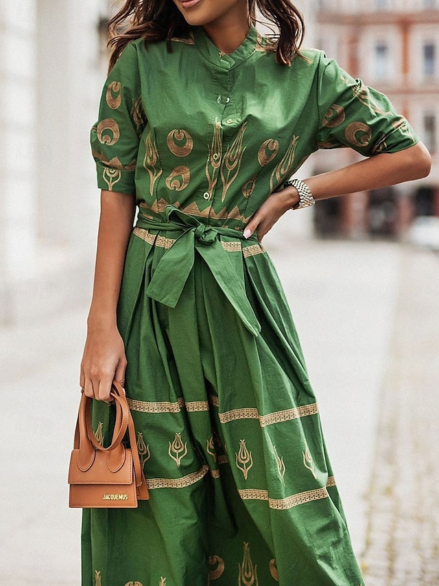  rochie cămașă de damă rochie midi vacanță petrecere afaceri la modă elegantă guler de cămașă nasturi mânecă scurtă vară primăvară grafică lejer