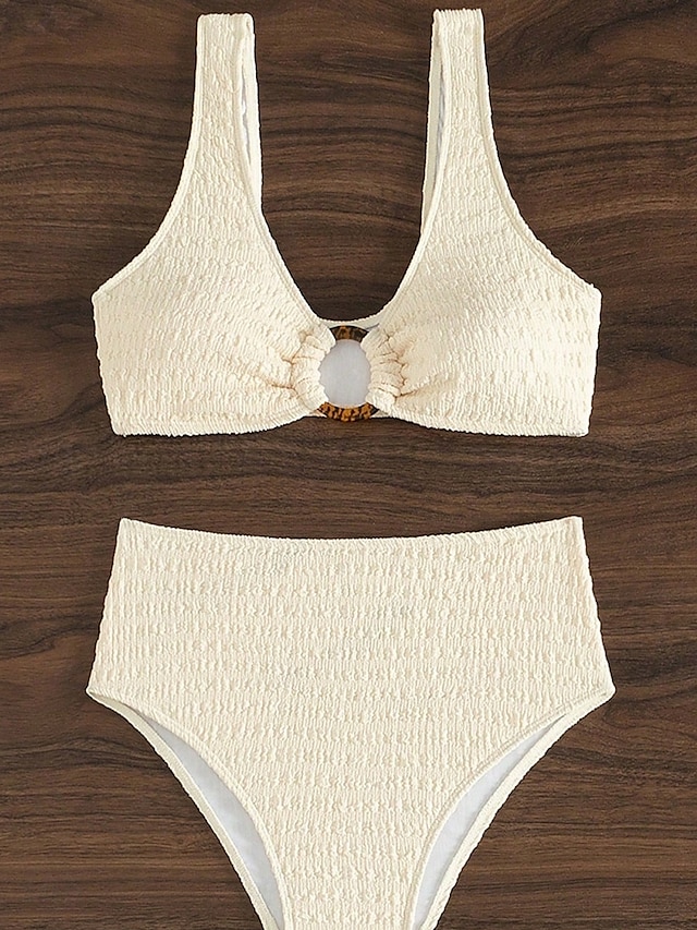  Damskie Stroje kąpielowe Bikini 2 szt Majtki Kostium kąpielowy Odkryte plecy Szczupła Urlop Stroje plażowe Jednokolorowe W serek Bez rękawów Kostiumy kąpielowe