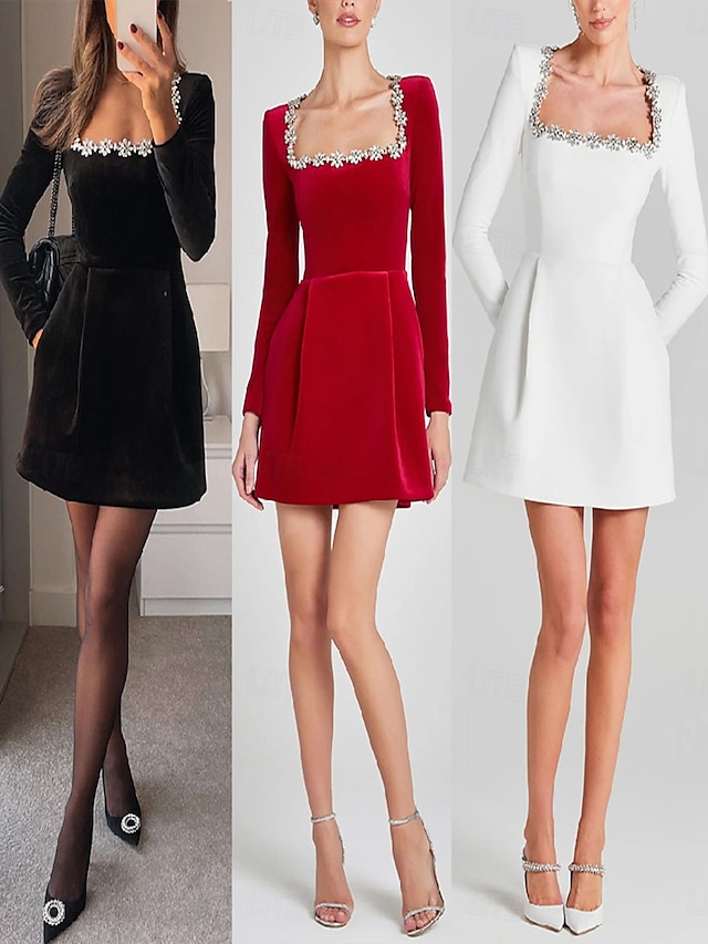  Pentru femei Rochie eleganta Rochii Midi Peteci Elegant În U Negru Alb Roșu-aprins Culoare