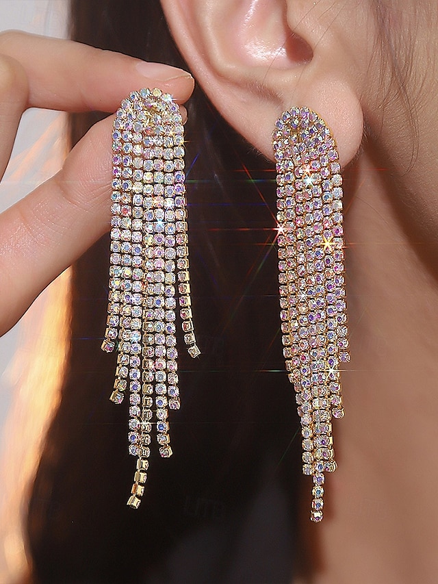  Pendientes colgantes con borlas de diamantes de imitación para mujer: joyas llamativas y brillantes para bodas, fiestas y eventos nocturnos