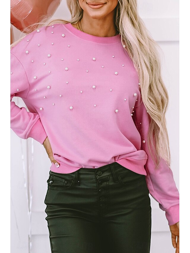  veste polaire femme pull mode décontracté uni fête travail rue col rond coupe ample manches longues rose automne hiver