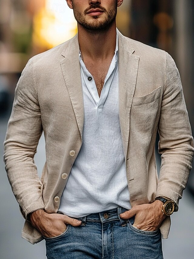 Veste Blazer L g re Pour Homme Kaki Formelle Bureau Mode Quotidien 