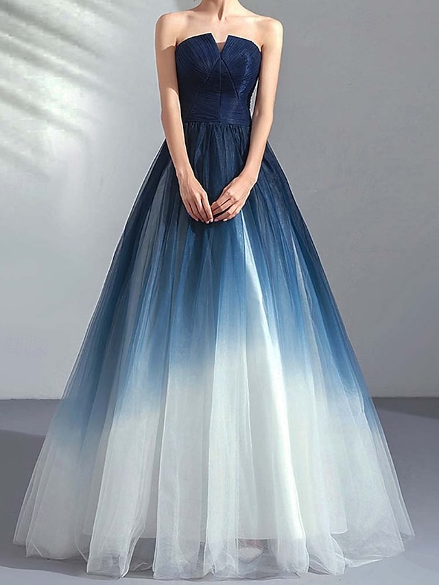  Ombre A-vonalú báliruha estélyi ruha redőzött formális álarcosbál floor length ujj nélküli strapless tüll 2025