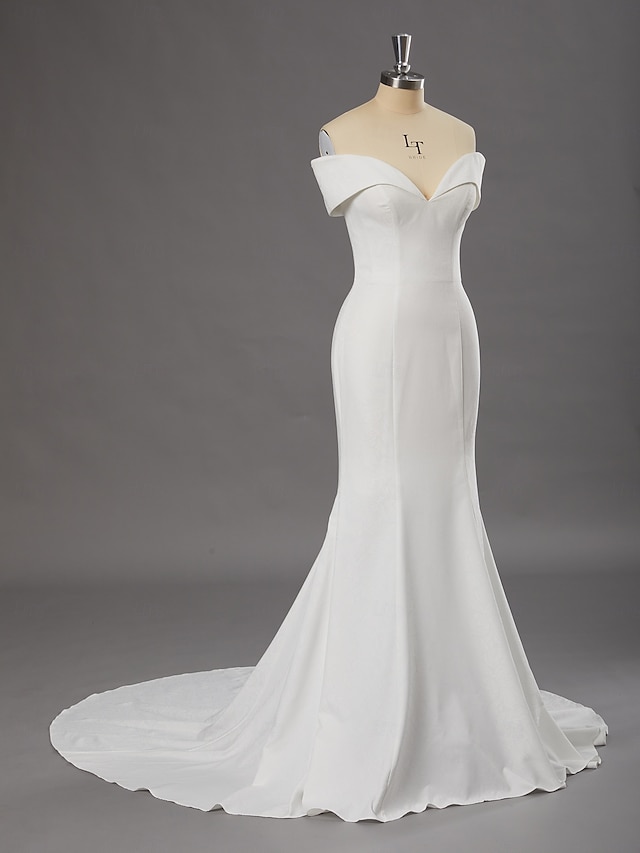  Halle Hochzeitskleider Meerjungfrau  Trompete Sweetheart Langarm Gericht Zug Satin Brautkleider Mit Einfarbig 2025
