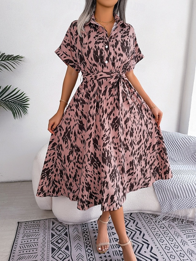 Women's Shirt Dress Casual Dress A Line Dress Stylish Casual Leopard