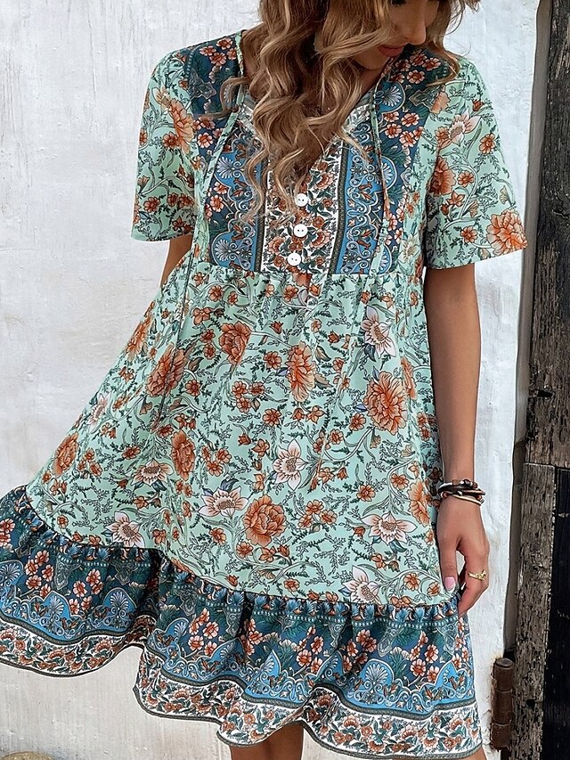 Women's Casual Dress Boho Chic Dresses Bohemia Ethnic Casual Floral 