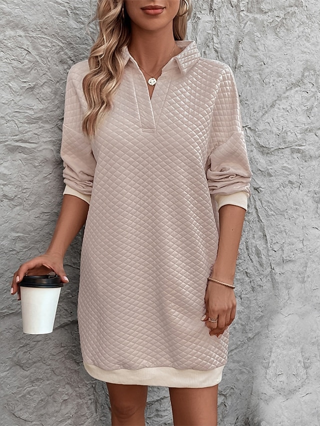  Dame Genserkjole Mini kjole Lapper Fritid Skjortekrage Langermet Aprikos Farge