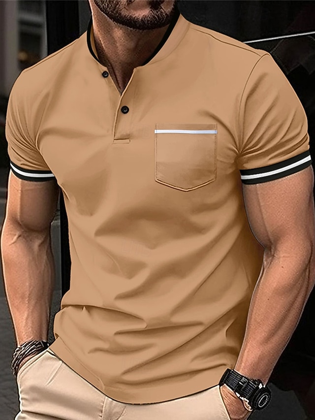  Ανδρικά Πουκάμισο γκολφ Μπλουζάκια Golf Polos Δουλειά Causal Όρθιος Γιακάς Κοντομάνικο Βασικό Μοντέρνα Συνδυασμός Χρωμάτων Κουρελού Κουμπιά Ανοιξη καλοκαίρι Κανονικό