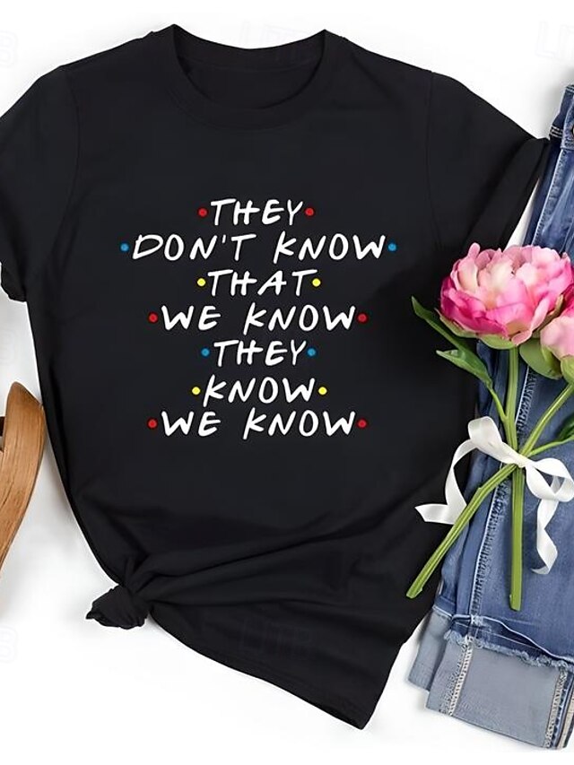 Femme T shirt Lettre Décontractées Manche Courte Col Rond Hauts réguliers du quotidien Imprimer Noir Eté