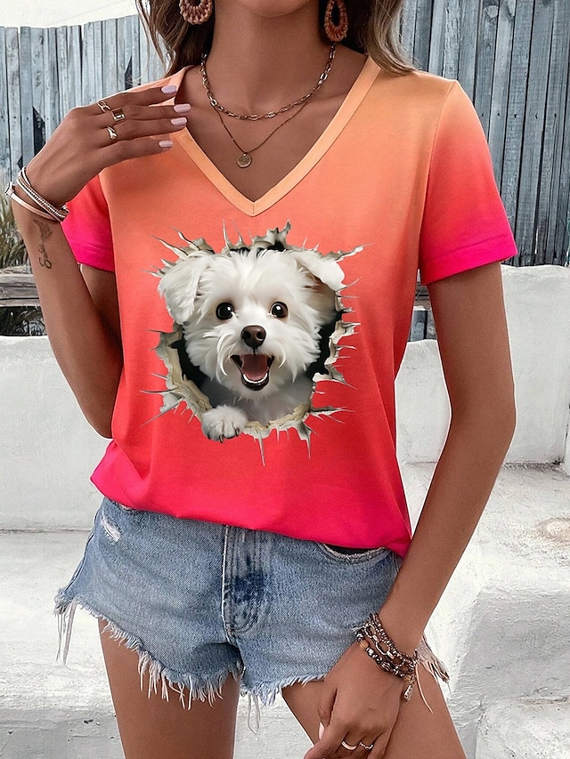 Pentru femei Tricou Animal Stilat Casual Manșon scurt În V Topuri obișnuite Zilnic Imprimeu Portocaliu Vară