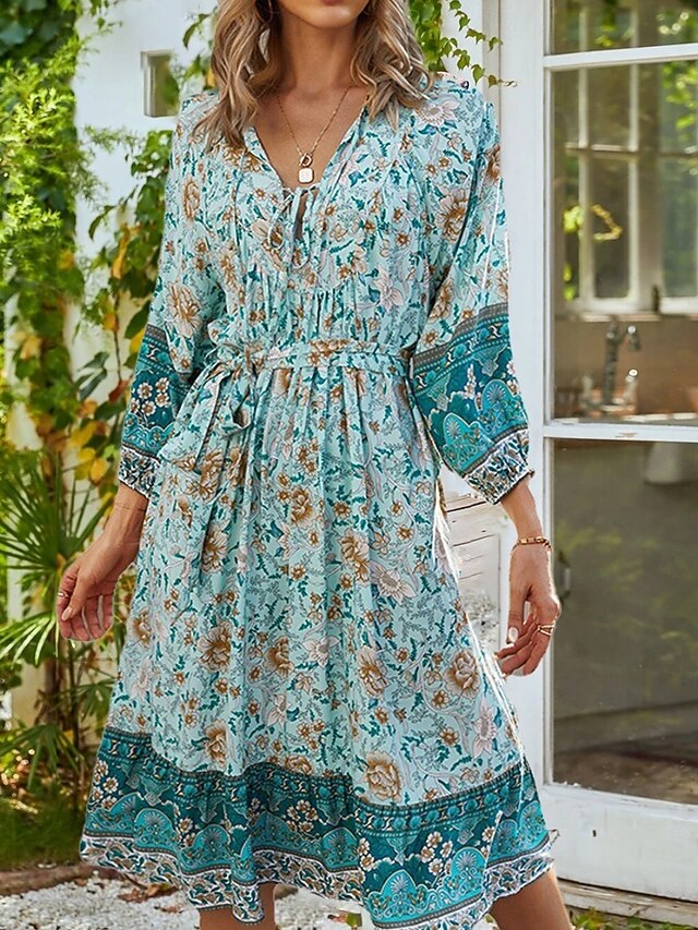 Women's Mini Dress Petite Dress Casual Dress Swing Dress A Line Dress Boho Dress Casual Daily Regular Fit Floral Long Sleeve Shirt Collar Yellow Pink Blue Summer Spring Fall3