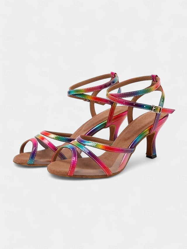 Women's Vibrant Colorful Latin Dance Shoes with Soft Suede Sole and Clear Strap | Perfect for Practice and Performances 11