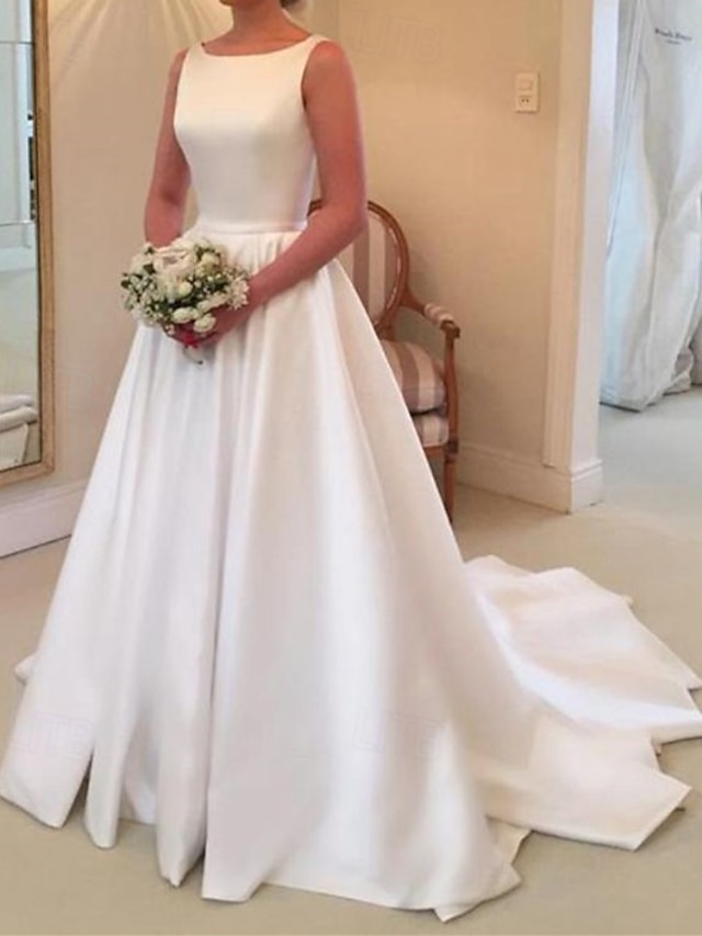  Formální boho svatební šaty ball gown V výstřih lodičkový výstřih bez rukávů kaplový vlak jersey nevěstin oblek nevěstinské šaty s drapováním a kapsou