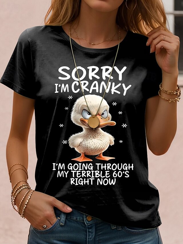 Women's T Shirt Animal Casual Short Sleeve Round Neck Regular Tops Daily Print Black Summer4