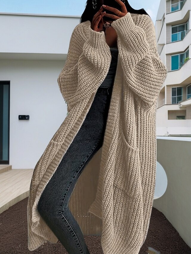 Women's Sweater Cardigan Casual Soft Pure Color Chunky Open Front Buttons Knitted Long Sleeve Long Tops Knit Outdoor Daily Weekend Dark Gray Beige Fall Winter4