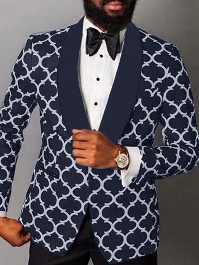 Men's Blazer Jacket Tuxedo Shawl Collar Notch Collar Fashion Casual Checkered Black Tailored Fit Single Breasted One-button4