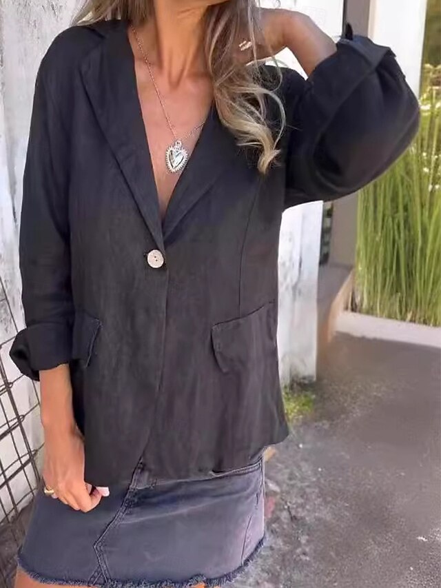 Women's Blazer Work Patchwork Solid Color Comfortable Stylish Regular Fit Outerwear Long Sleeve Spring Black S4