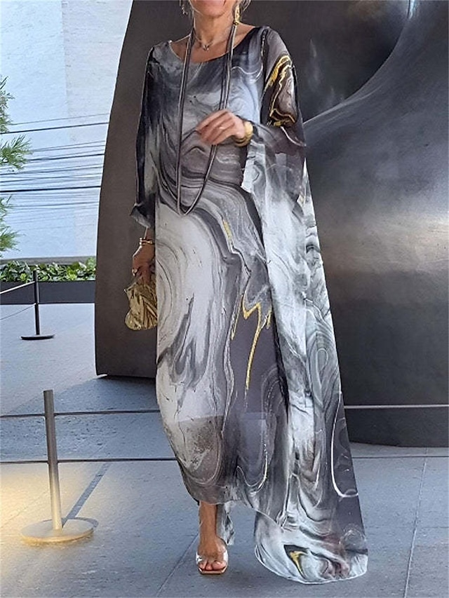  Women's Maxi Dress Cocktail Dress Wedding Guest Dress Chiffon Dress Elegant Casual Vacation Daily Date Loose Fit Ombre Crew Neck Light Yellow Blue Gray Spring Fall