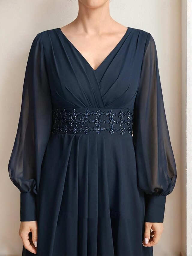 Minimalist A-Line Round Neck Long Sleeve Pleats Floor-Length Mother of the Bride Dress