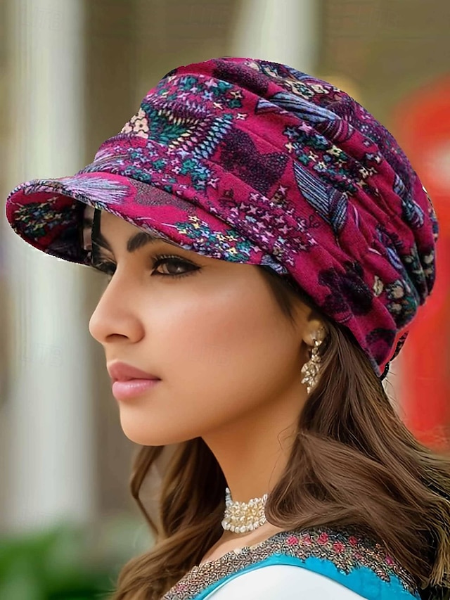  slouchy caps med paisley-trykk for kvinner – lett hatt i bohemstil for fritidsklær, utendørsaktiviteter og reiser