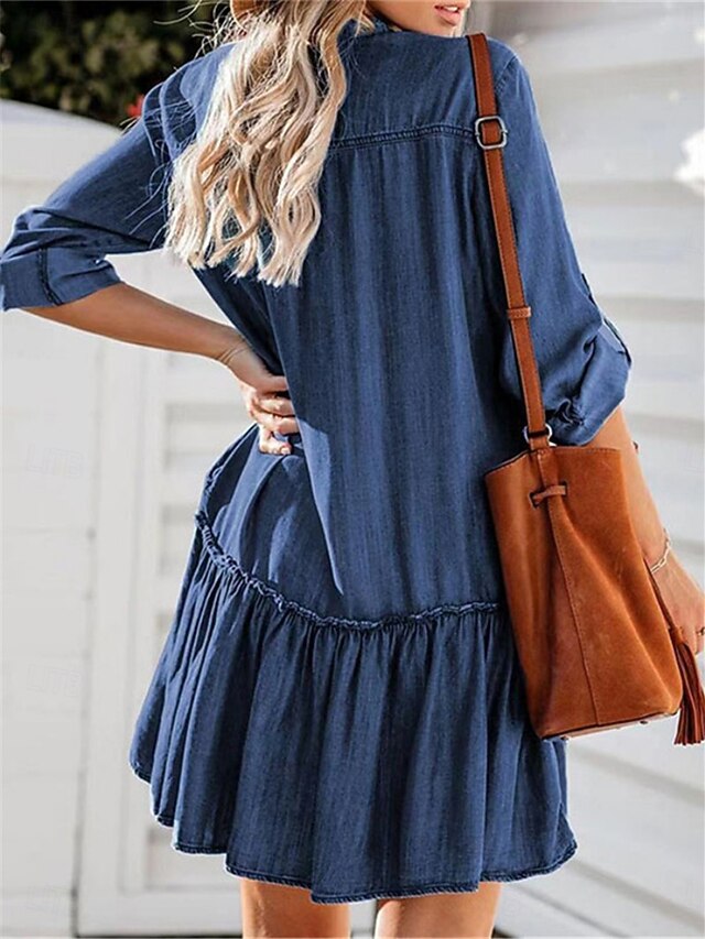 Snuggle Spot Women's Casual Denim Sleeveless Dress (Blue)