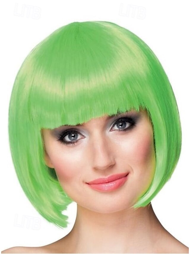 Women's Short Neon Green Wig for Carnival Fancy Dress Party Costume Accessories2
