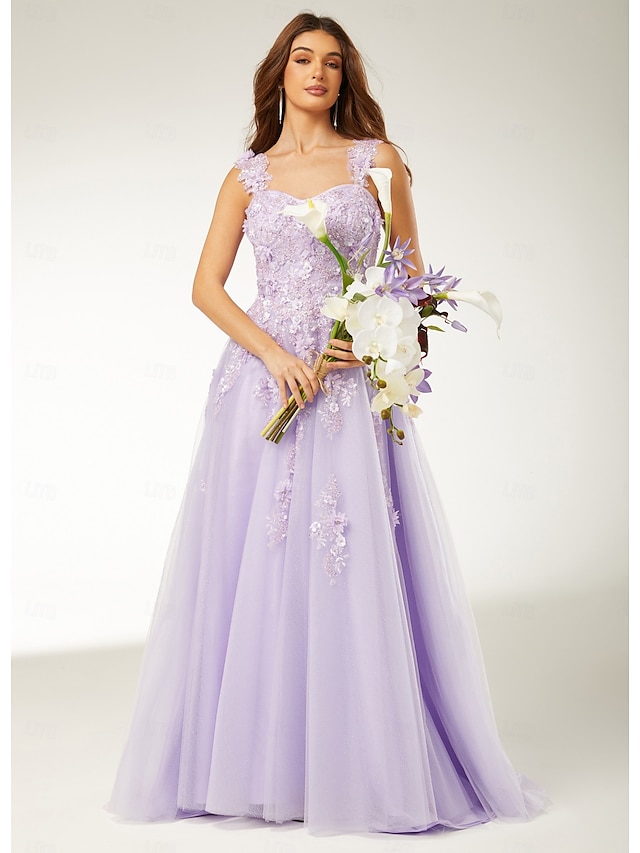  A-Line Prom Dresses Elegant Dress Formal Sweep / Brush Train Sleeveless Floor Length Sweetheart Tulle with Pleats Sequin Appliques 2025