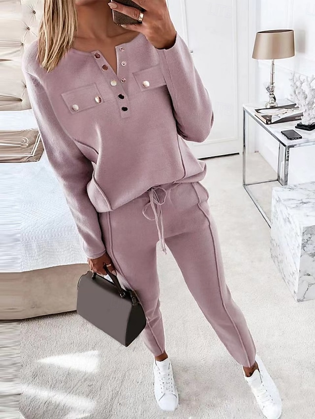  Damen Modisch Strassenmode Täglich Bluse Chinesisch Chino Langarm Rundhalsausschnitt Glatt Casual Täglich Rosa Braun Herbst Regular Fit