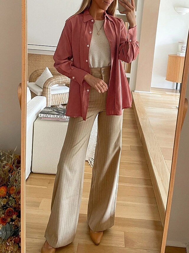  Dames Overhemdjack Houd Warm Ademend Knop Zak Casual Effen Vakantie Straat Alledaagse kleding Uitgaan Enkele rij knopen Normaal Strijkijzer Normale pasvorm Lange mouw bovenkleding Rood Herfst Winter
