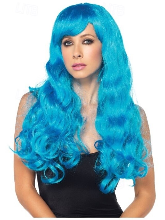 Neon Blue Long Wig For Carnival Fancy Dress Women's Costume Party Hair Accessory2