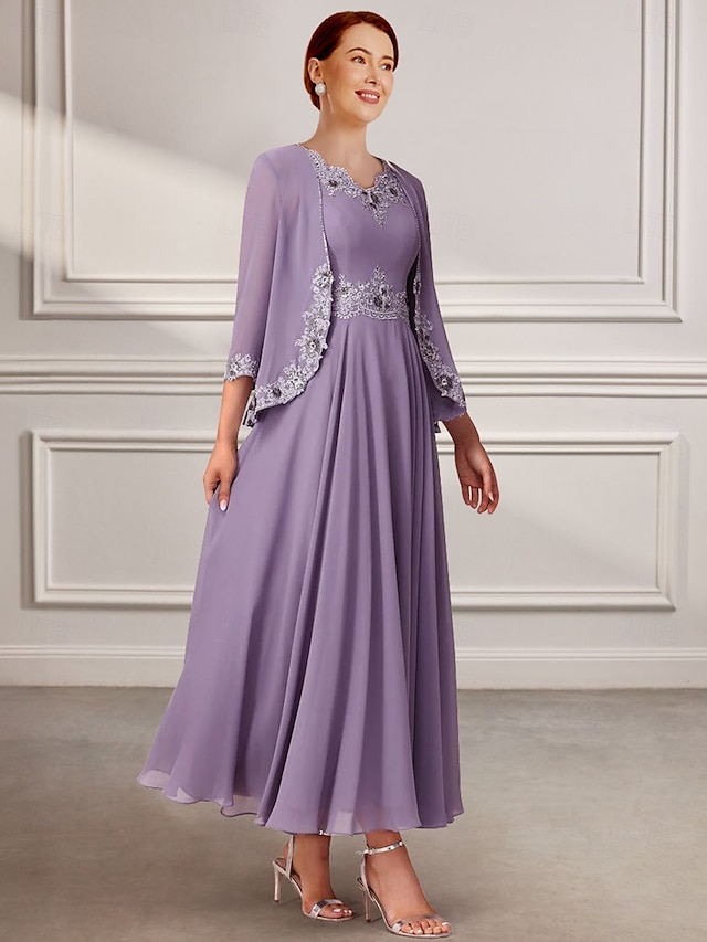  Dvoudílné šaty v A-linii matky nevěsty elegantní večírek výstřih do V podlahové délky chiffon krajka krajková bez rukávů s krajkovými aplikacemi
