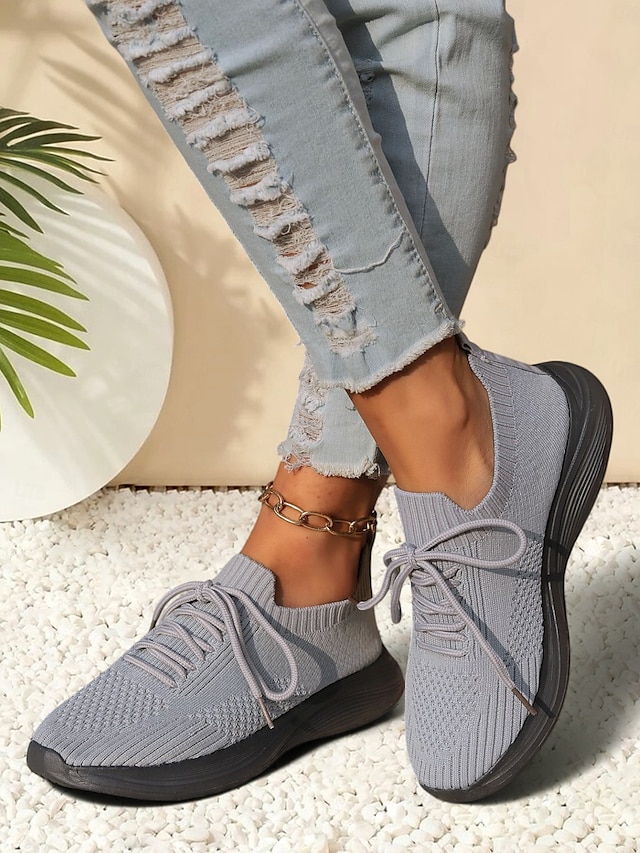  weiße, leichte Strick-Schnürsneaker für Damen – atmungsaktive Sportschuhe zum Laufen, Gehen und für den Komfort im Alltag