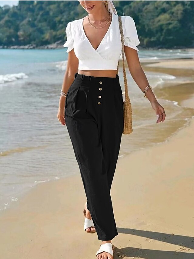  Mulheres Calças Esportivas chinês Moda Roupa de rua Comprimento total Cintura Alta Tecido Bolsos Cintura elástica Confortável Macio Micro-Elástica Ao ar livre Rua Ferrugem Preto Verde Primavera Outono