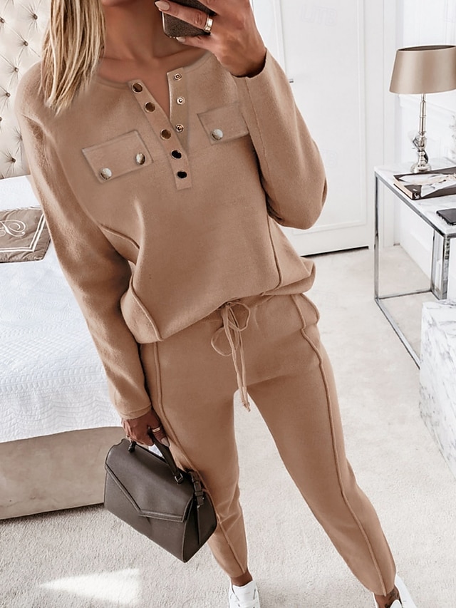  Damen Modisch Strassenmode Täglich Bluse Chinesisch Chino Langarm Rundhalsausschnitt Glatt Casual Täglich Rosa Braun Herbst Regular Fit