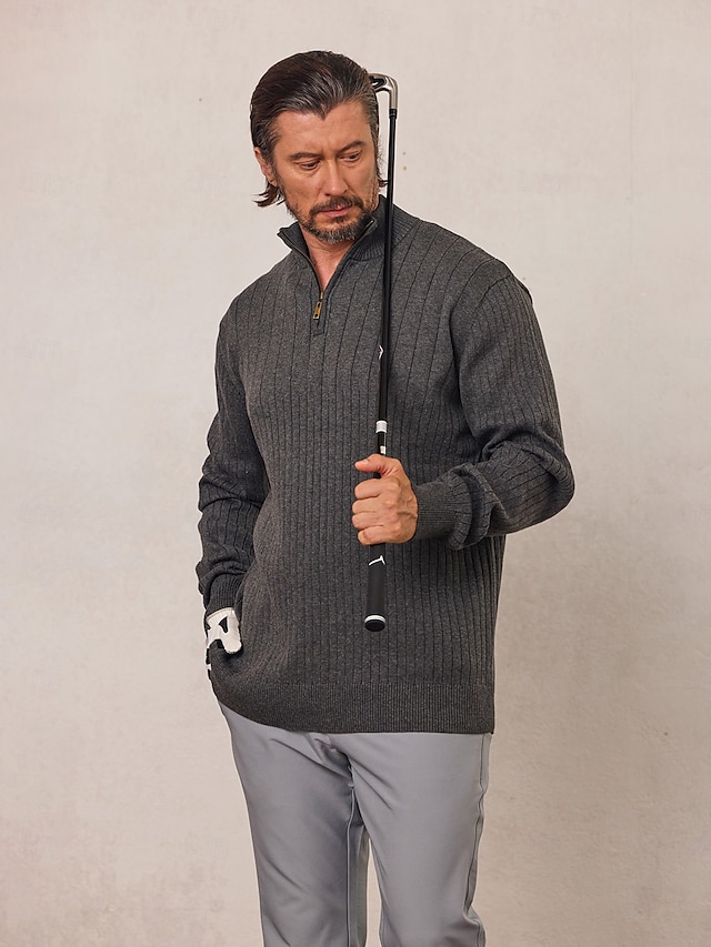  Men's Sweater Dark Grey Long Sleeve Top Golf Attire Clothes Outfits Wear Apparel